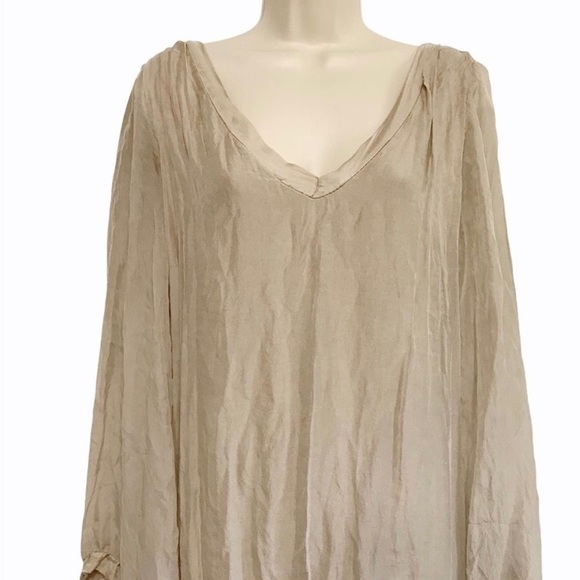 Sofia of Italy Silk Bell Sleeve V Neck Costal Flowy Loose Beach Summer Dress - Picture 6 of 6